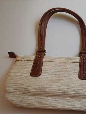 Fossil Cream Tote with Brown Leather Handles